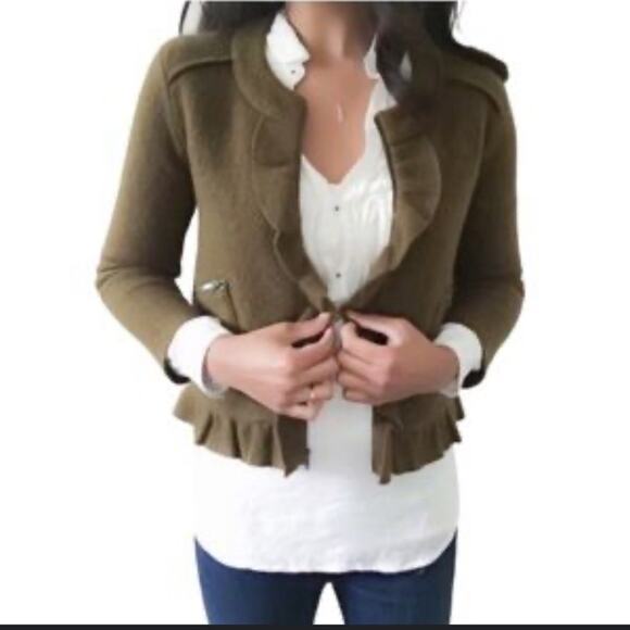 Wool Ruffle Cardigan Petites Small Olive Zipper LOFT Sweater Jacket - Picture 14 of 16
